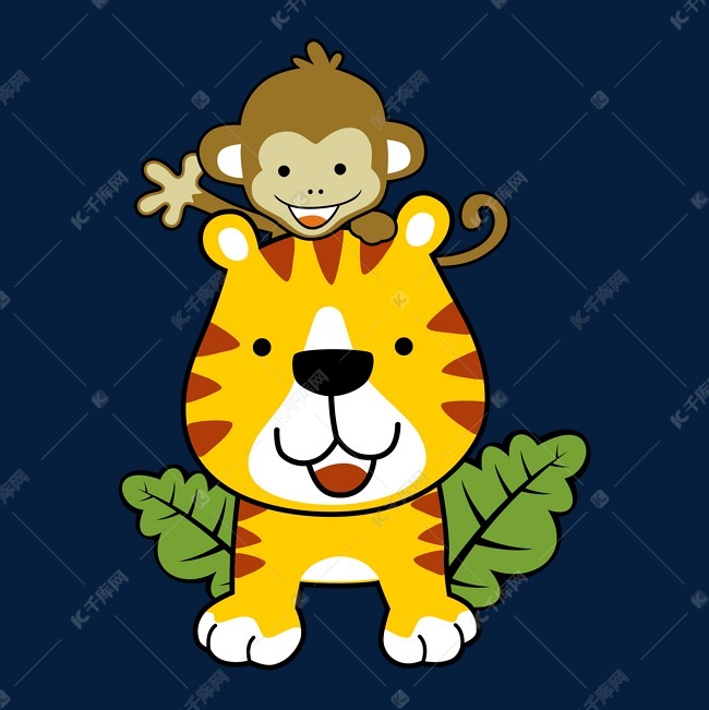 老虎和猴子矢量素材
