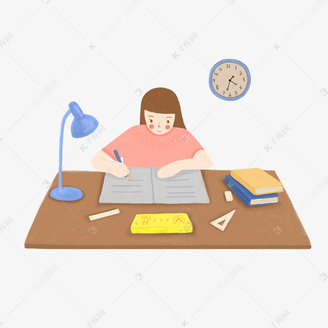 卡通做作业的小女孩素材图片免费下载-千库网