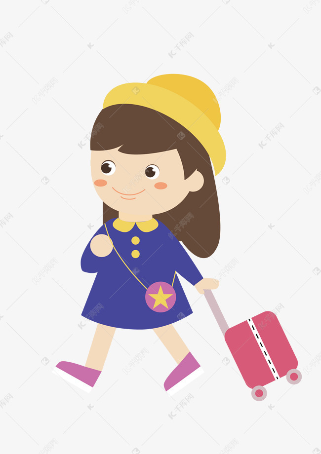 假期扁平矢量放假去旅行回家女孩