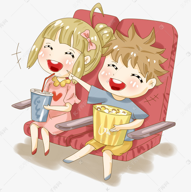 电影节看电影的情侣手绘厚涂png