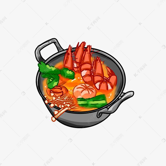 大虾火锅手绘插画