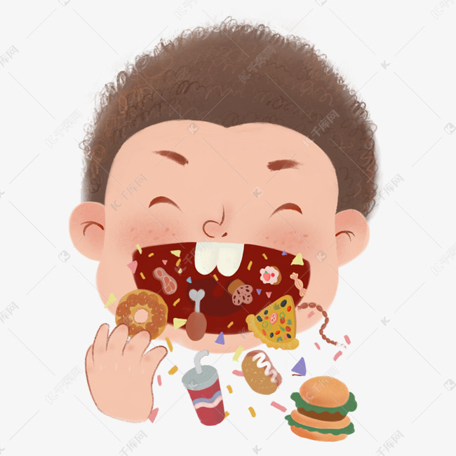 胡吃海喝的卡通男孩免抠图