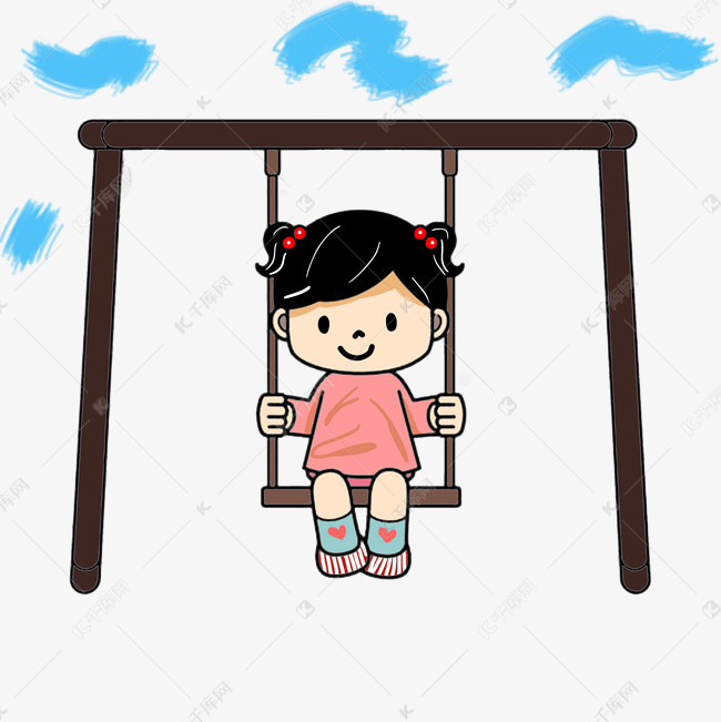 手绘卡通荡秋千女孩