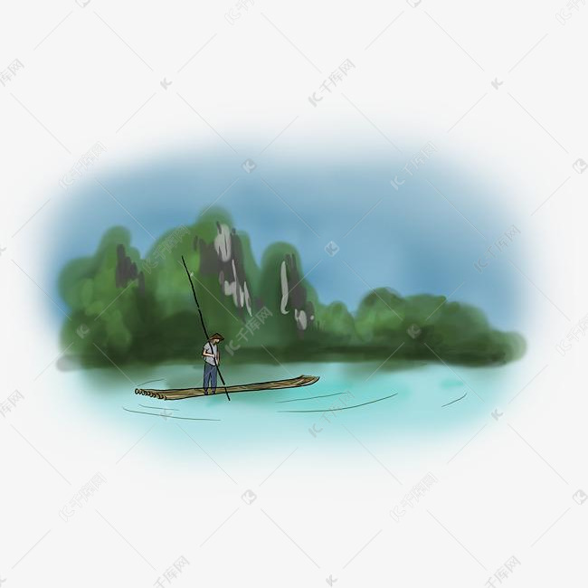 人坐在竹筏上的简笔画图片