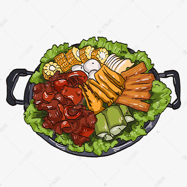 插画类火锅配菜图