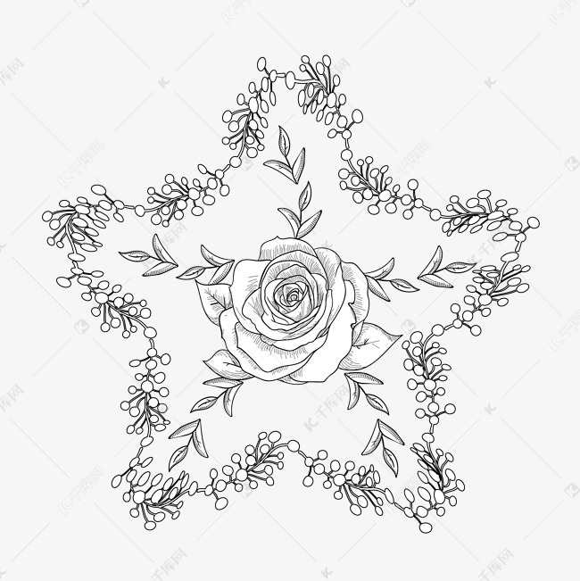 卡通风黑白星星花卉