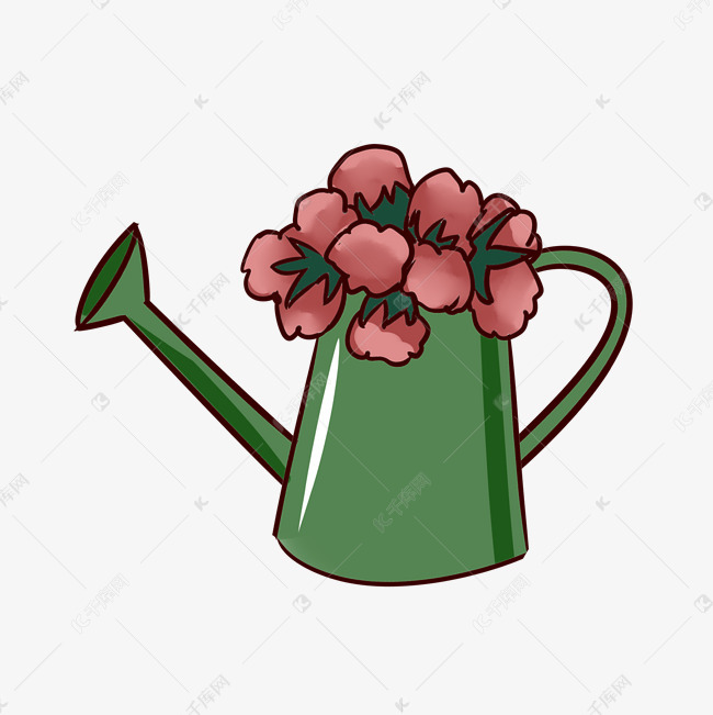 花朵红色花卉水壶手绘插画