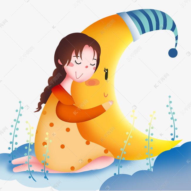 抱着月亮睡觉的女孩