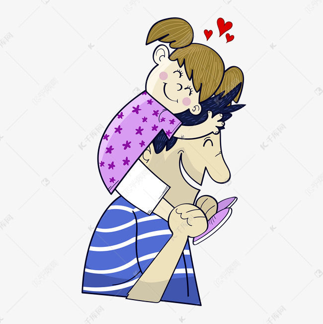 卡通手绘开心的父女