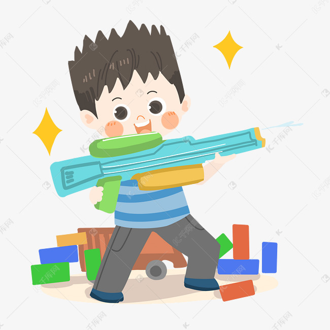 卡通男孩玩水枪png素材图片免费下载-千库网