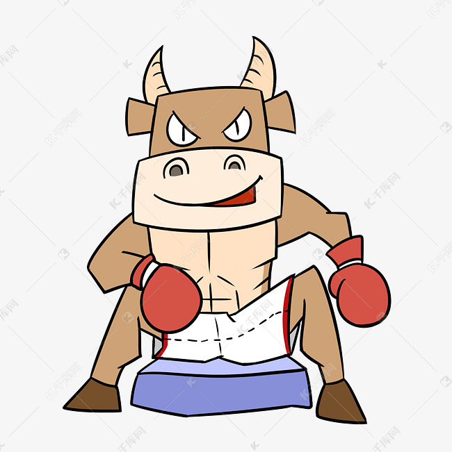 卡通拳击牛png透明底