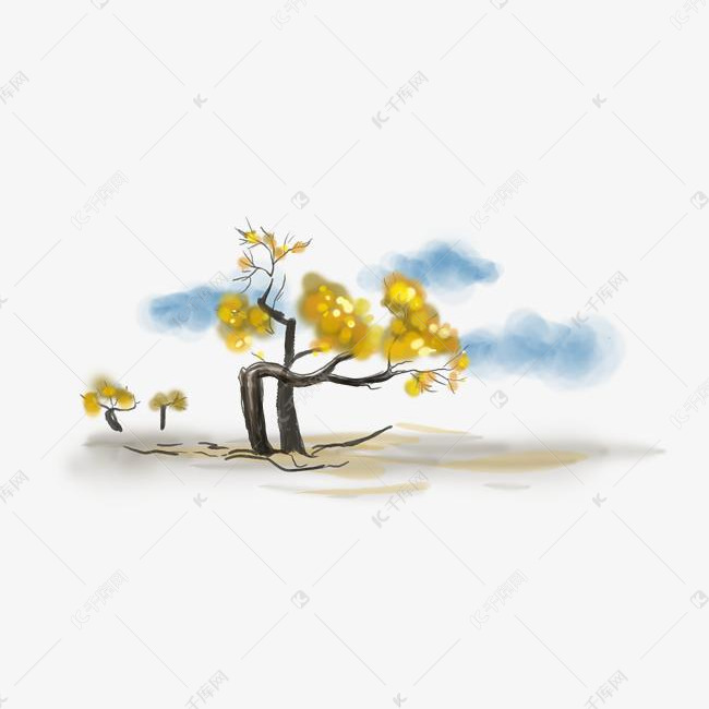 中国水墨手绘胡杨树