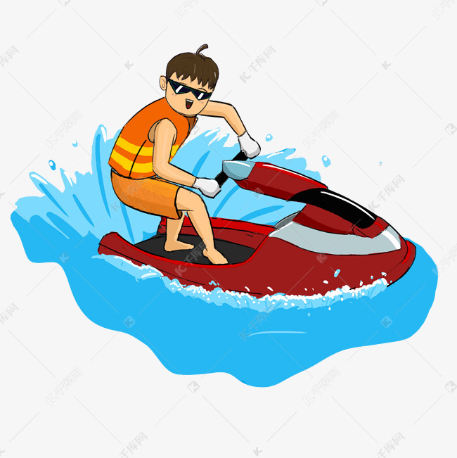 夏日海上摩托艇运动人物插画