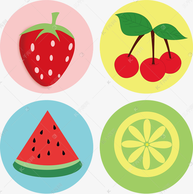 夏天水果樱桃西瓜柠檬草莓矢量图