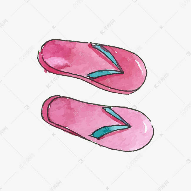 夏季水彩手绘拖鞋矢量
