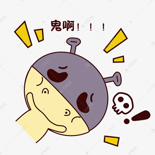手绘卡通可爱萌宠动物表情包笨笨河马呐喊害怕骷髅鬼素材图片免费下载