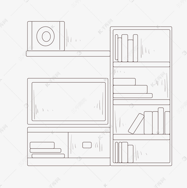 线描书柜手绘插画