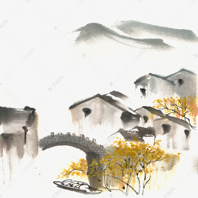 免抠元素 免抠 江南水乡水墨画png免抠素材