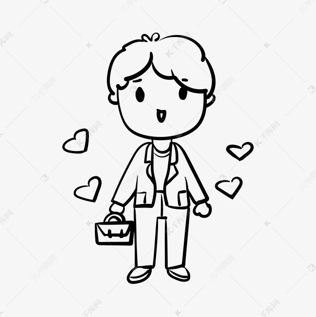 线描手提包的男孩