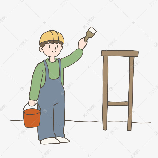 装修人物粉刷匠装修工人插画免抠