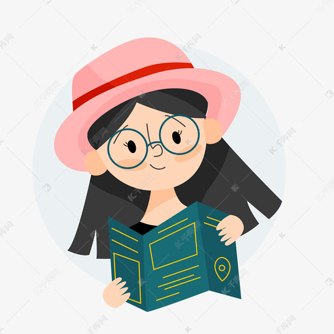 可爱的看地图的女孩半身像人物素