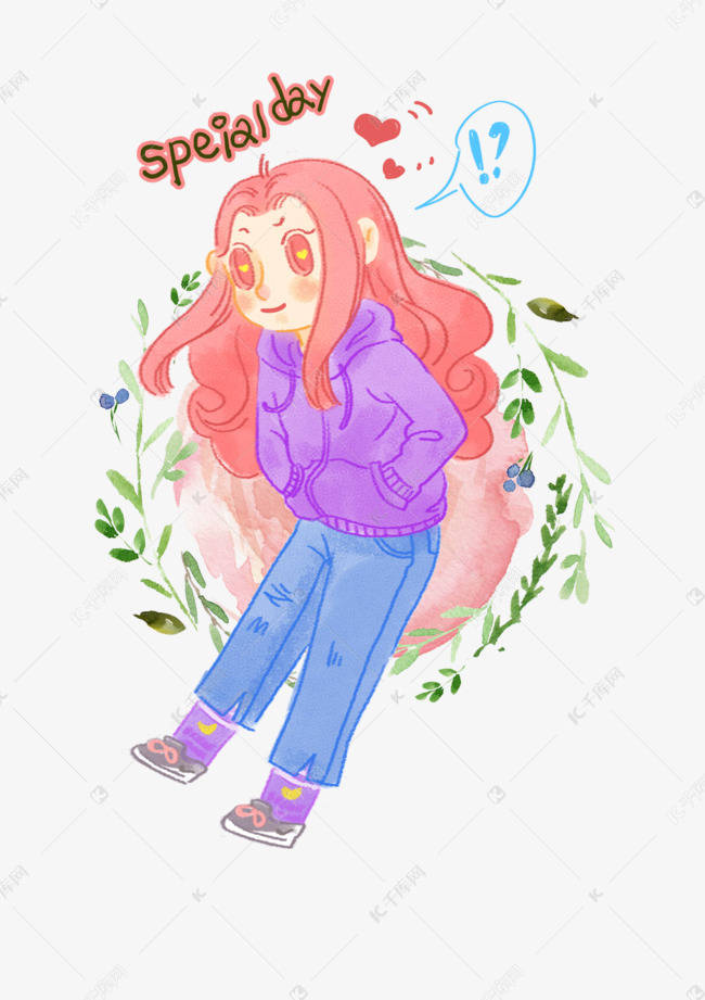 卡通手绘穿卫衣可爱小女孩