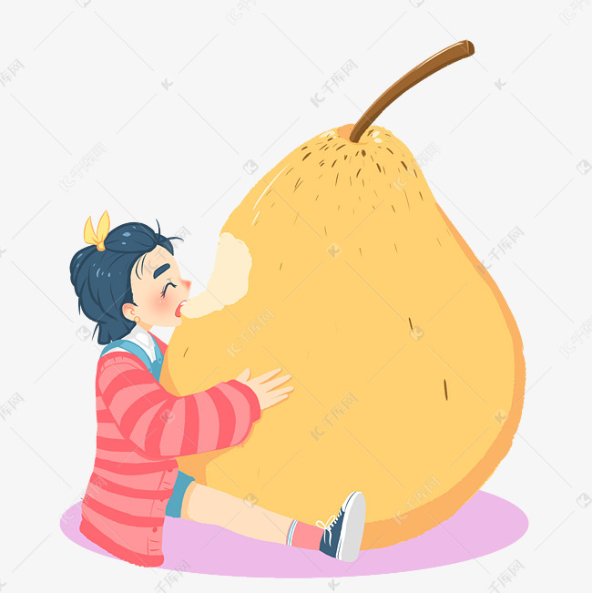 吃梨的小女孩