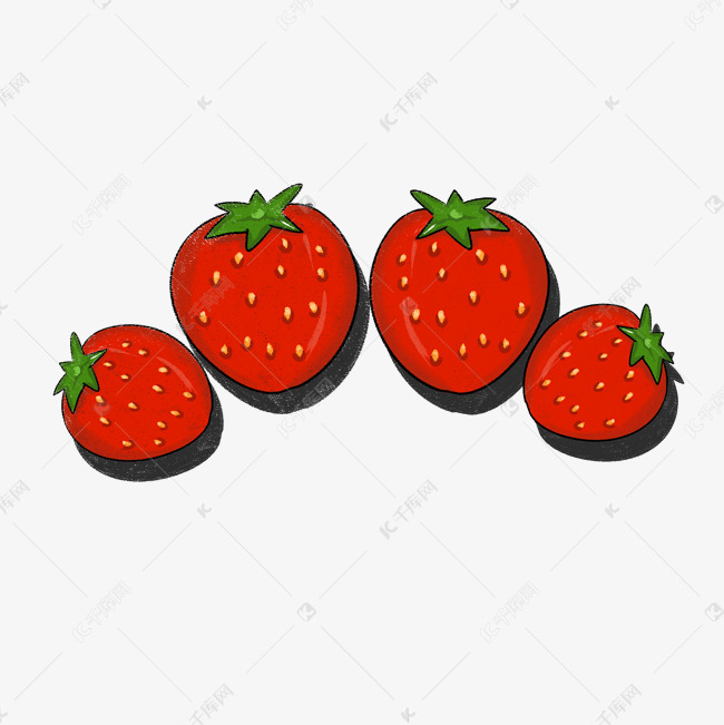 手绘水果草莓系列四只
