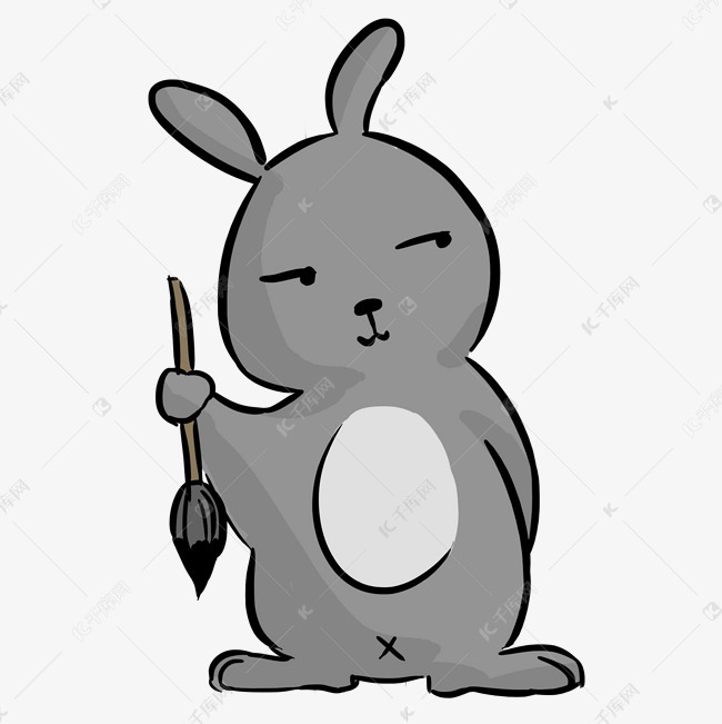 灰色手绘可爱小兔子元素