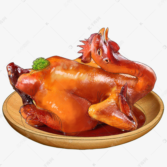 手绘卡通美食新年餐饮东北菜烧鸡精致画素材图片免费下载-千库网
