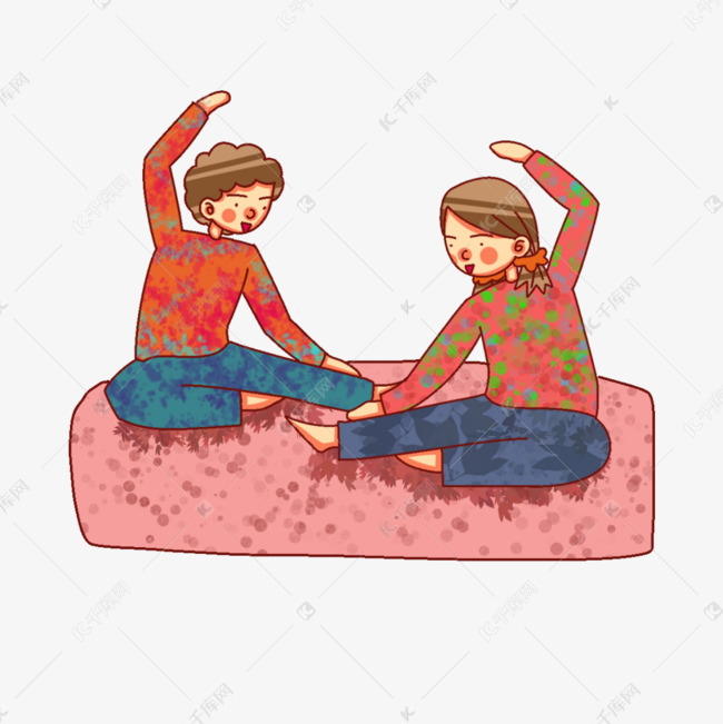 手绘情侣健身房练瑜伽