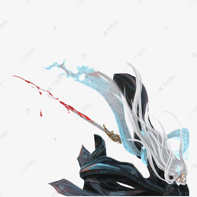 武侠动作男子拔剑侧面手绘png