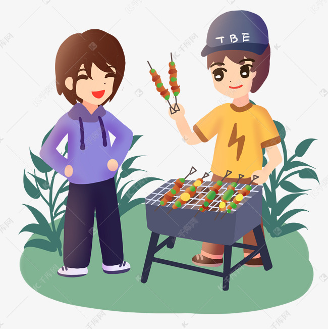 春季野餐烧烤的兄弟素材图片免费下载-千库网