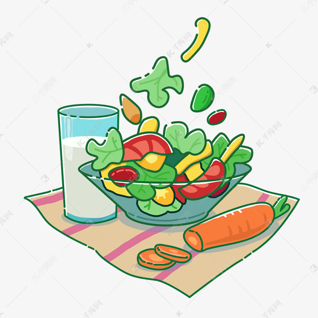 沙拉牛奶减肥餐卡通png素材