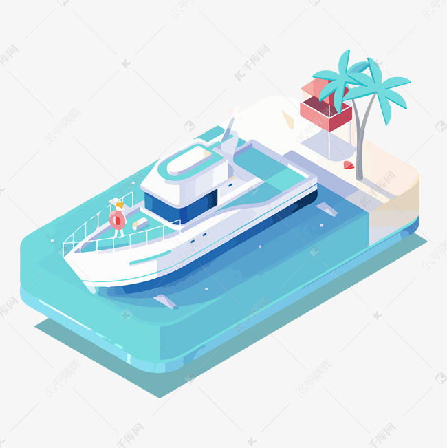 夏日轮船海风2.5d度假矢量免扣