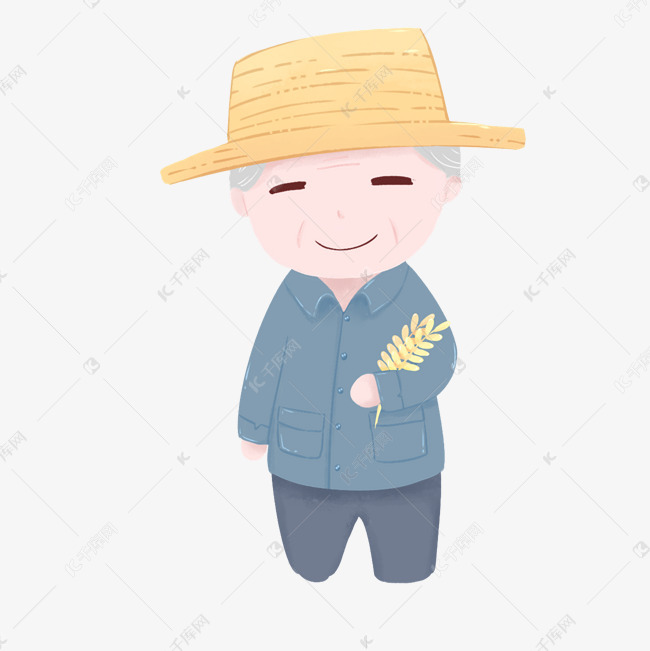 老奶奶拾稻谷