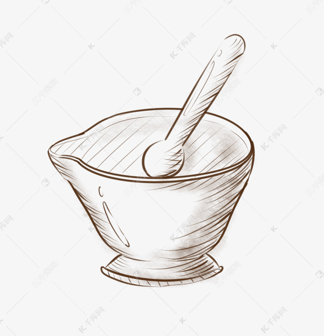 手绘线描研钵插画