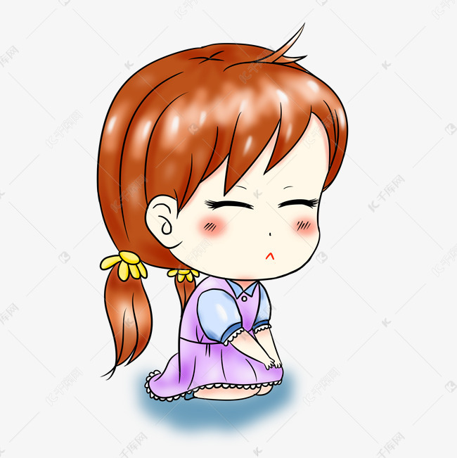 手绘跪坐少女png素材