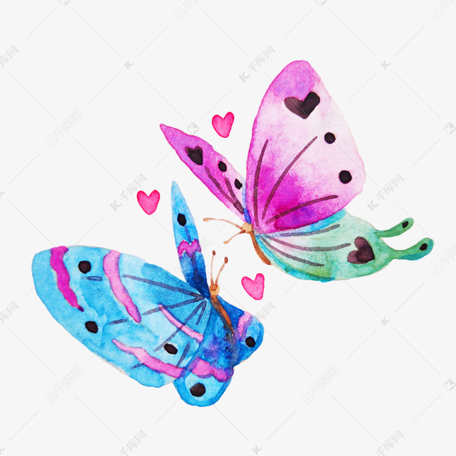 手绘情侣蝴蝶插画