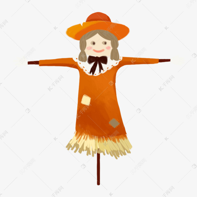 卡通橙色的稻草人小女孩免抠图