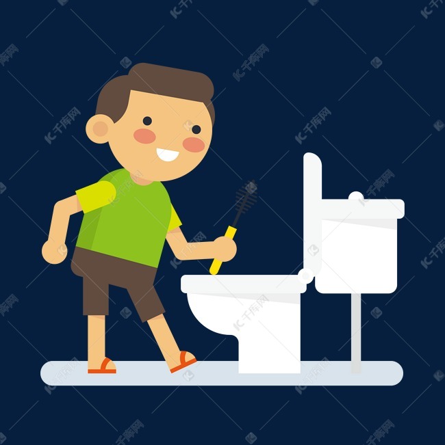 卡通刷马桶的男孩矢量素材