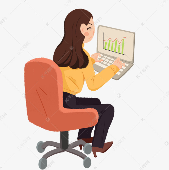 卡通女孩在打电脑免抠图