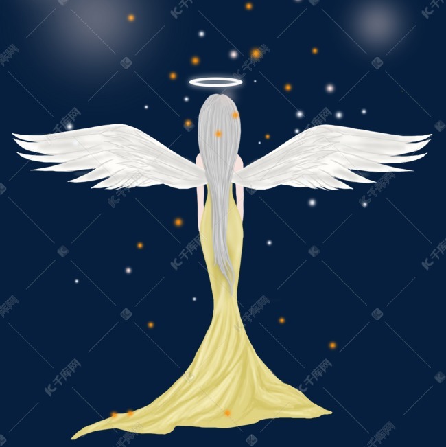 手绘唯美天使翅膀背面女神范插画