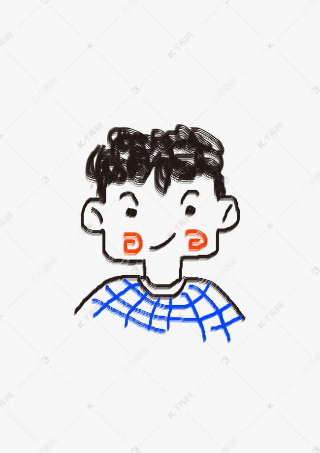 手绘小清新卷发男孩得意表情pn