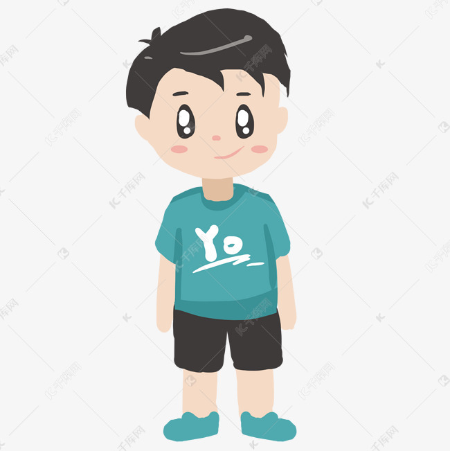 绿色穿短袖的小男孩
