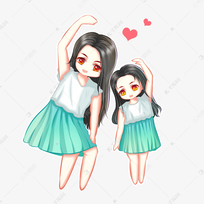手绘q版母亲节亲子装