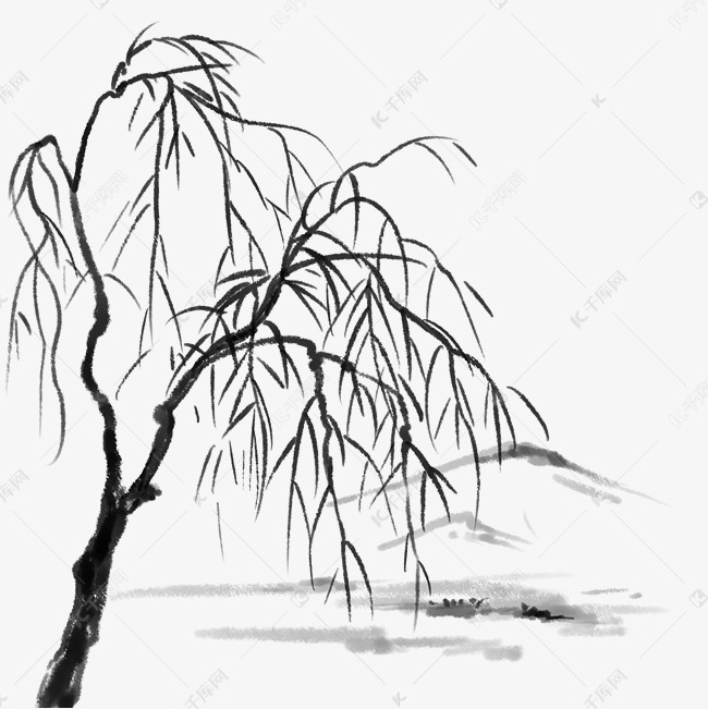 柳树春天黑白装饰画图片