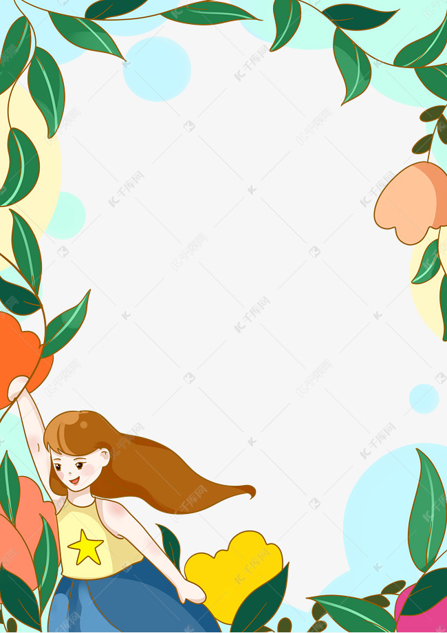 春天女孩花朵树叶素材图片免费下载-千库网
