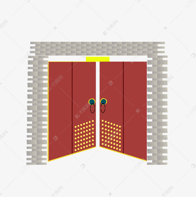 古风大红门手绘插画