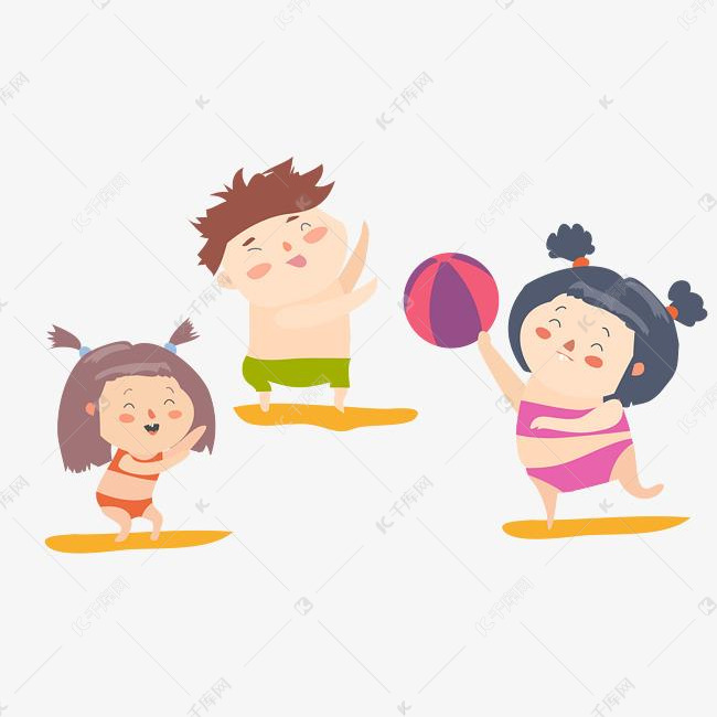 六一儿童节小孩夏日海边沙滩排球游戏素材图片免费下载-千库网